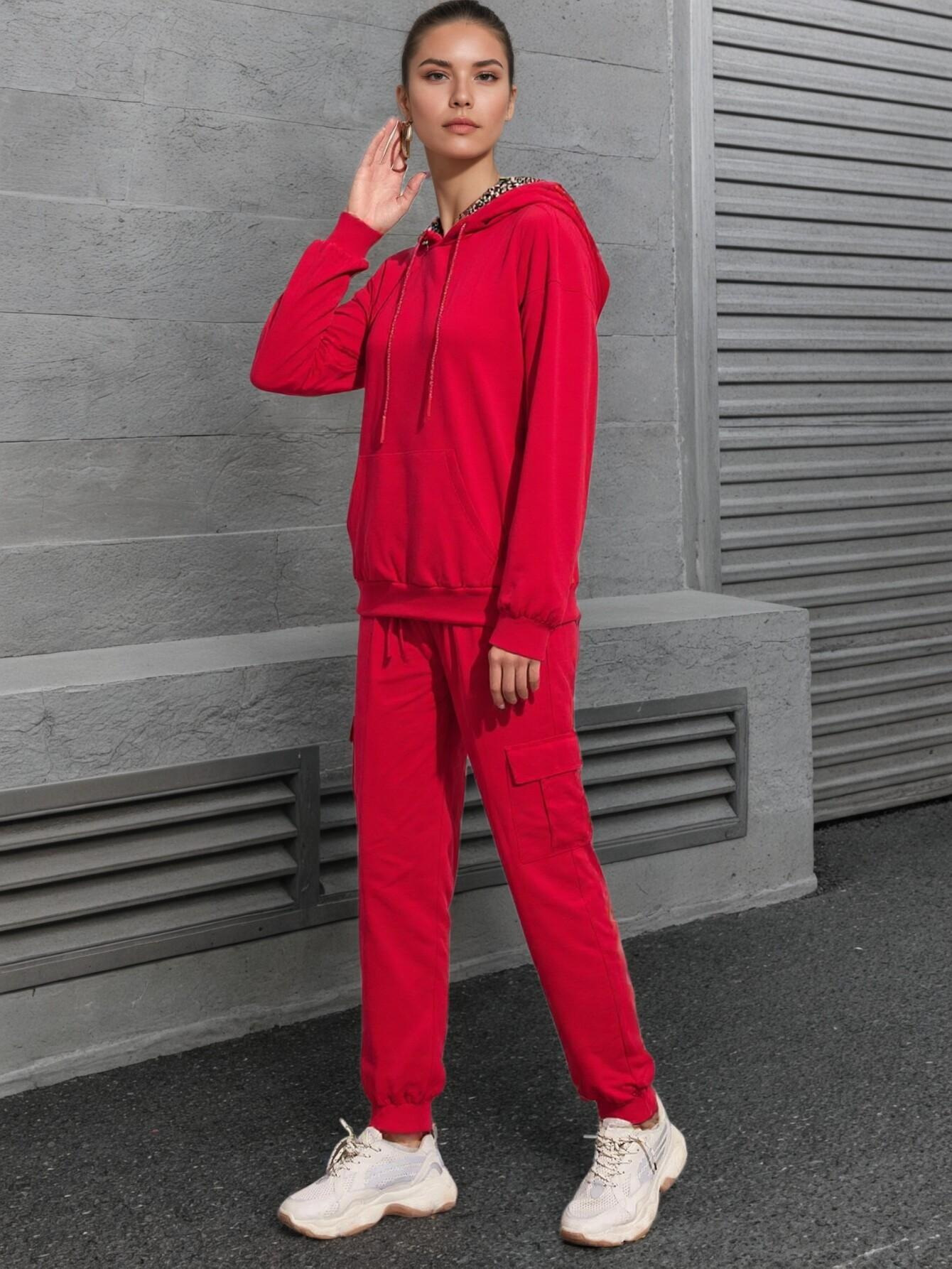 Bez opłat importowych Lokalny magazynKobiety Casual Hoodie Zestaw z kieszeniami Stylowy i wygodny kombinezon treningowy dla Casual Dress