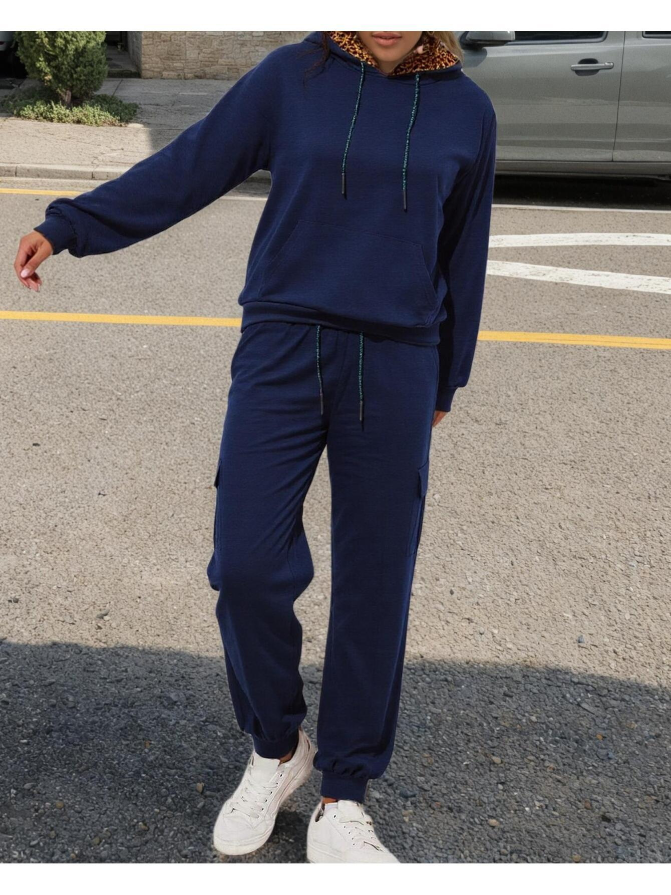 Bez opłat importowych Lokalny magazynKobiety Casual Hoodie Zestaw z kieszeniami Stylowy i wygodny kombinezon treningowy dla Casual Dress