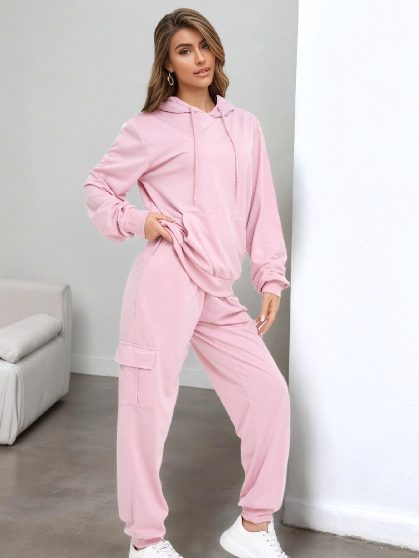 Bez opłat importowych Lokalny magazynKobiety Casual Hoodie Zestaw z kieszeniami Stylowy i wygodny kombinezon treningowy dla Casual Dress