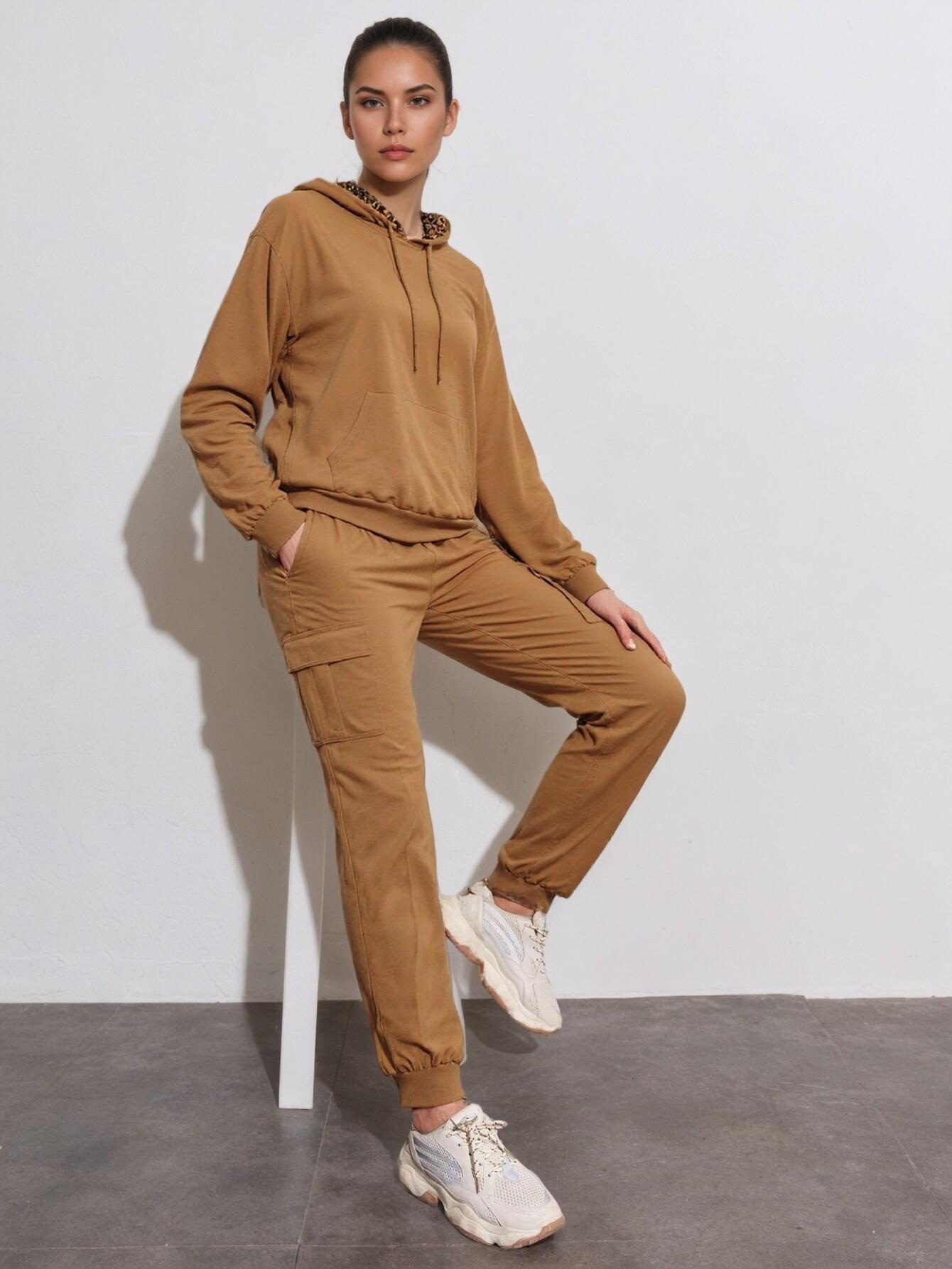 Bez opłat importowych Lokalny magazynKobiety Casual Hoodie Zestaw z kieszeniami Stylowy i wygodny kombinezon treningowy dla Casual Dress