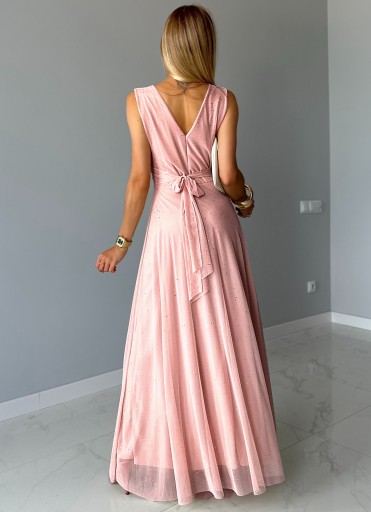 Wizytowa SUKIENKA DAMSKA długa rozkloszowana szyfon brokat na wesele SOPHIA