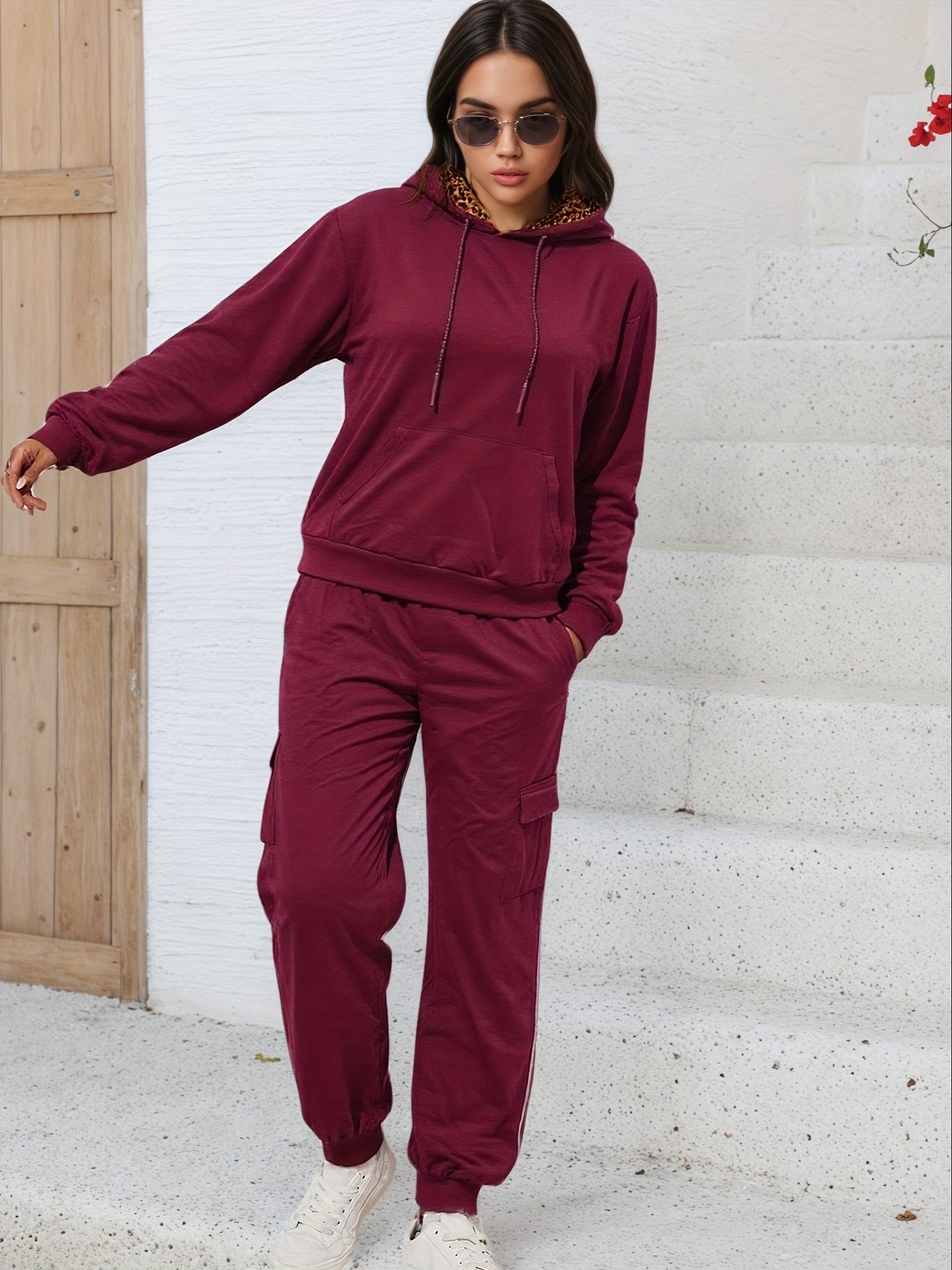 Bez opłat importowych Lokalny magazynKobiety Casual Hoodie Zestaw z kieszeniami Stylowy i wygodny kombinezon treningowy dla Casual Dress