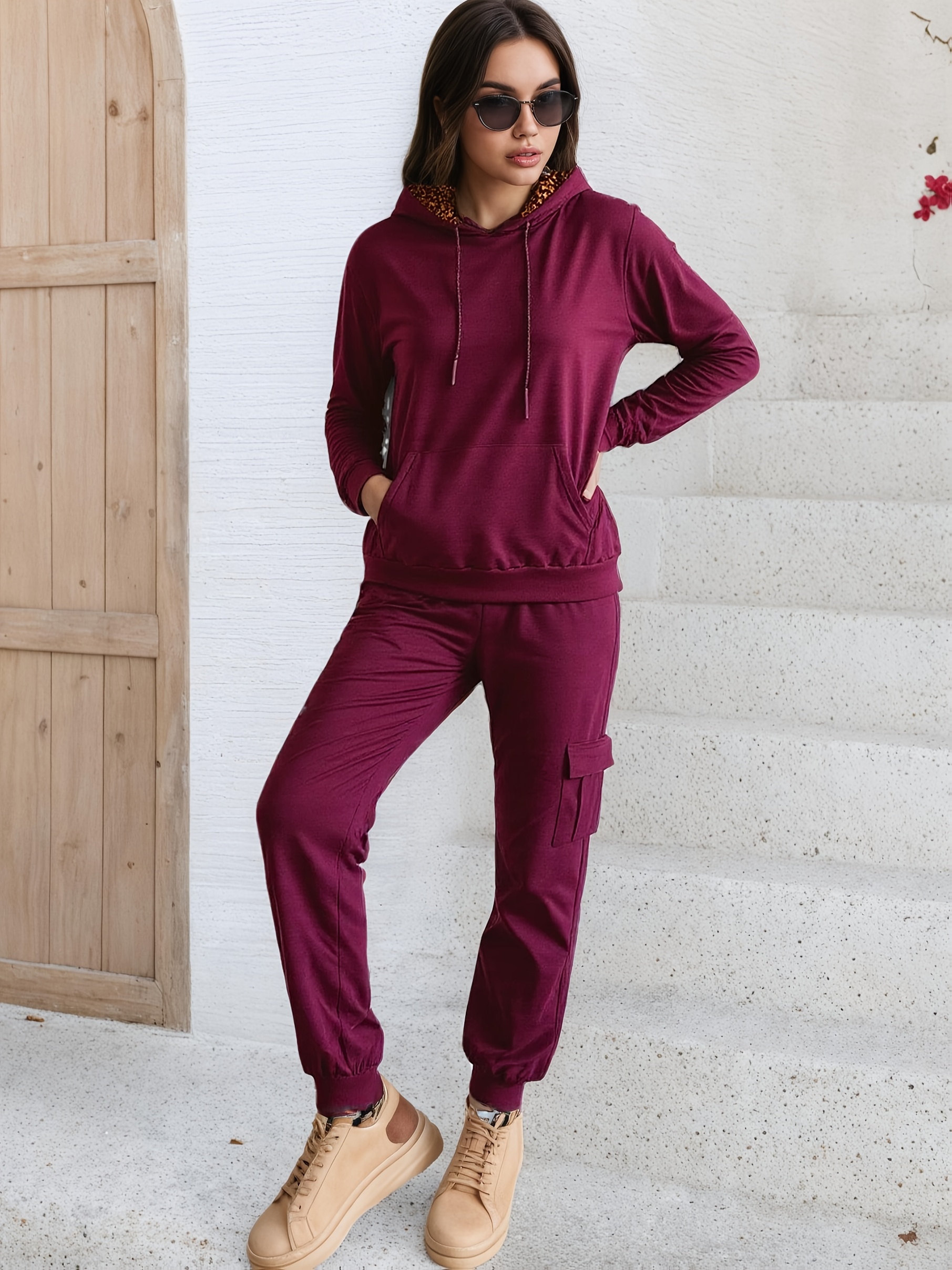 Bez opłat importowych Lokalny magazynKobiety Casual Hoodie Zestaw z kieszeniami Stylowy i wygodny kombinezon treningowy dla Casual Dress