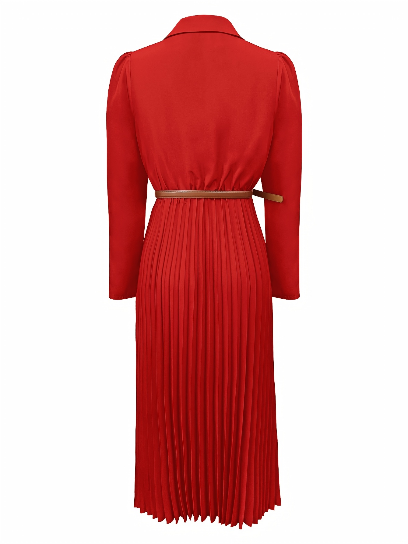 Elegancka Sukienka Kobieca - Plis. Rękawy, Klapka, A-Line Midi 
