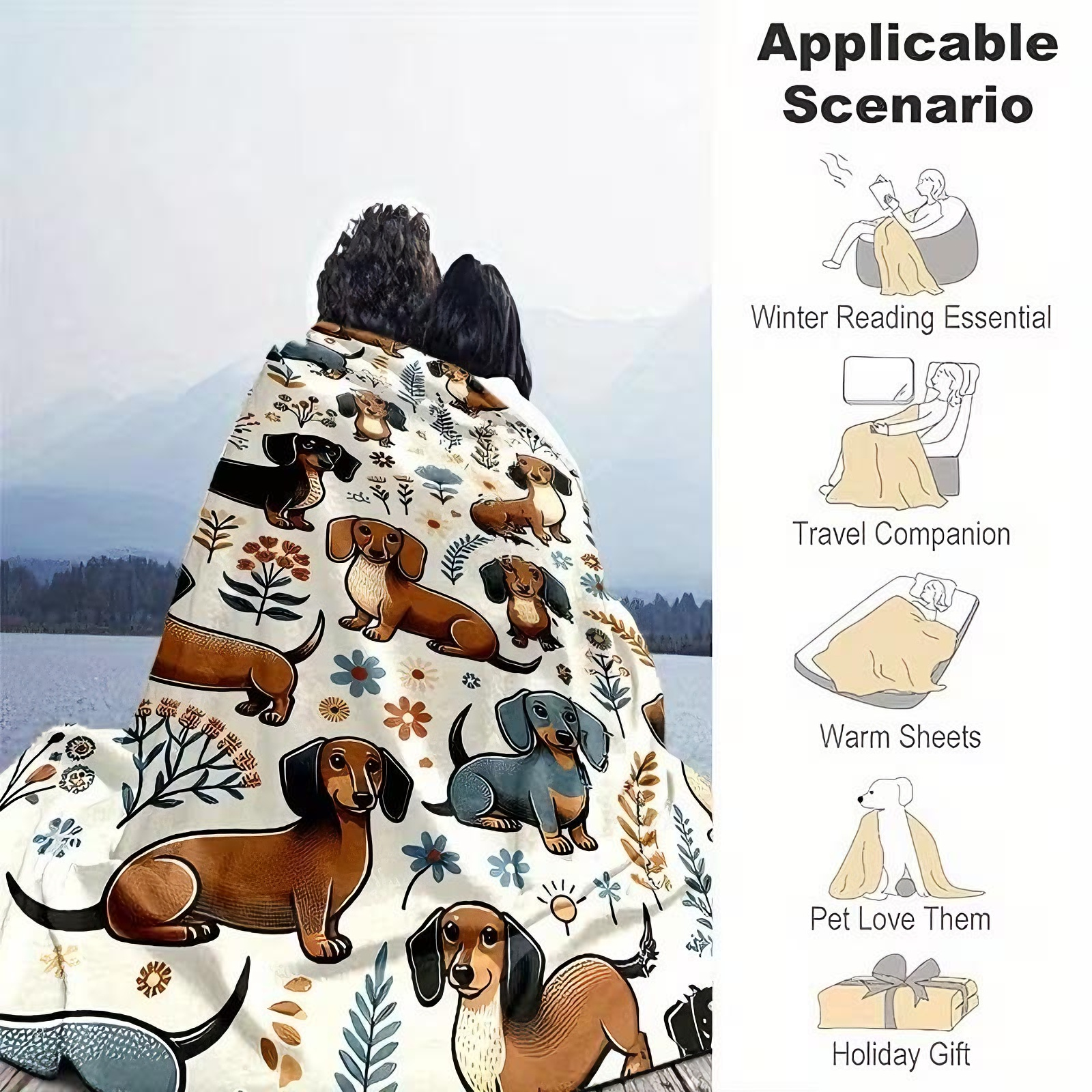 Cute Dachshund Print Blanket