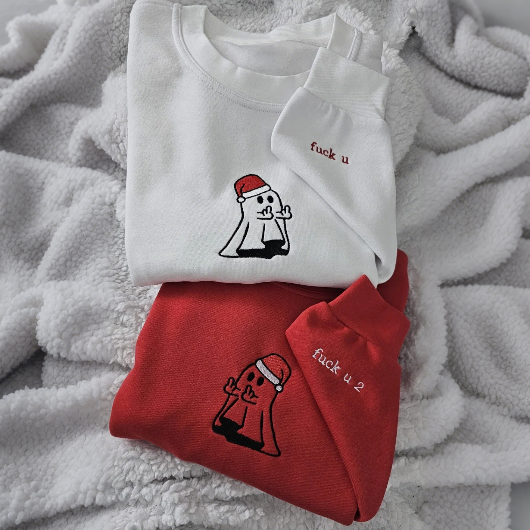 Ghost Middle Finger Christmas Embroidered Sweatshirt