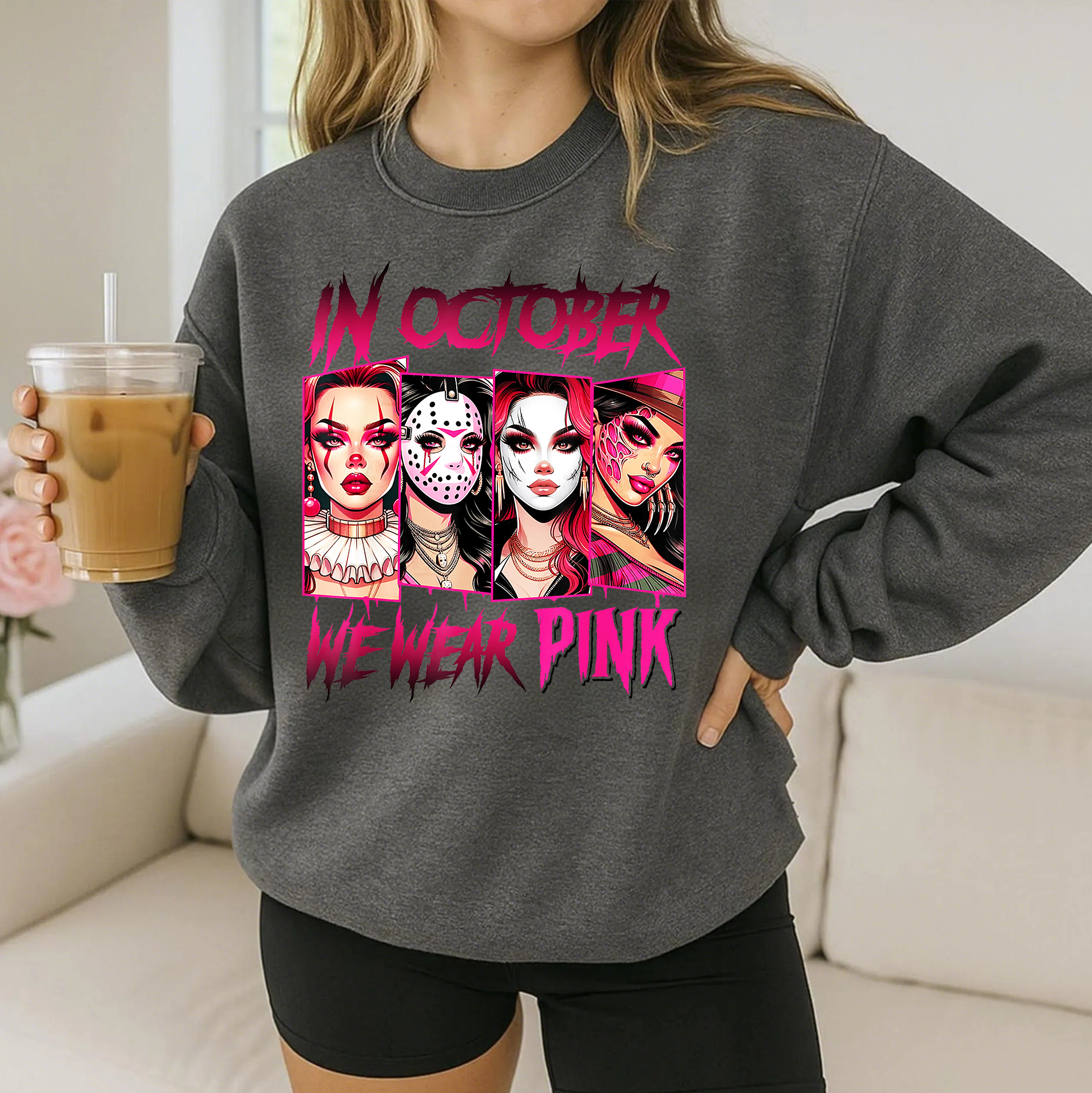 In October We Wear Pink Horror Halloween Breast Cancer T-Shirt