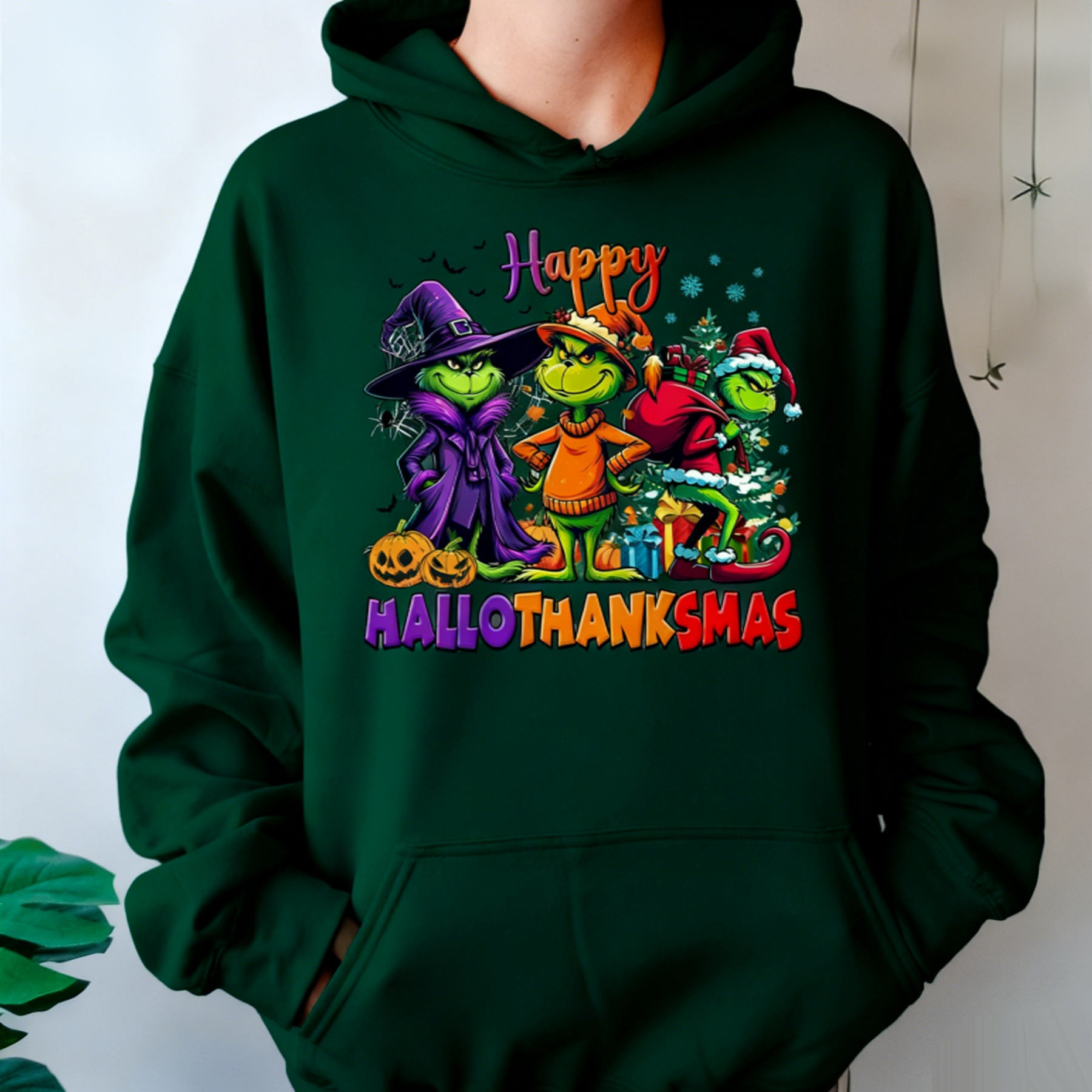 Grinch Happy HalloThanksMas Sweatshirt