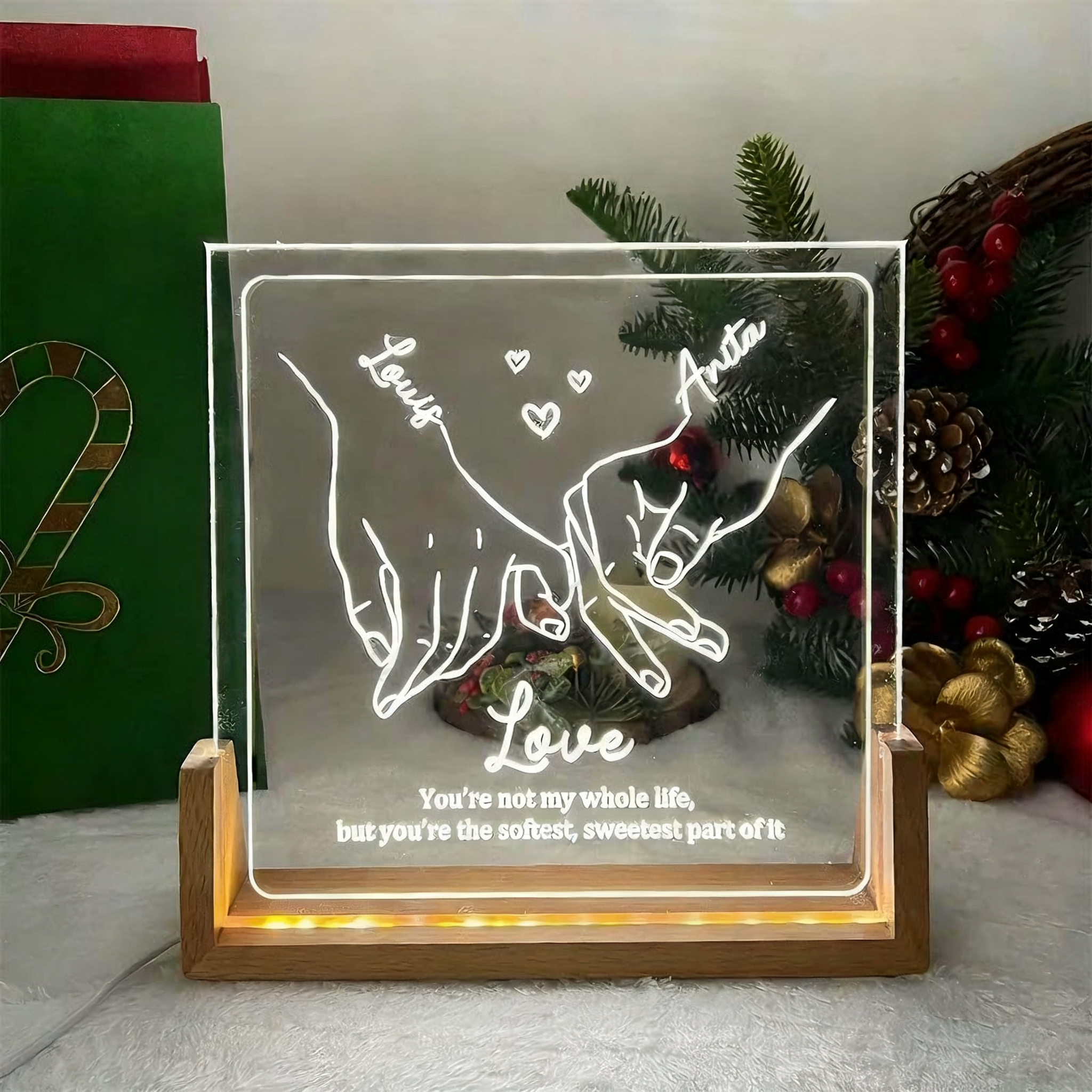 Custom Couple Holding Hands Line Drawing U LED Frame Light Box For Your LOVED ONE