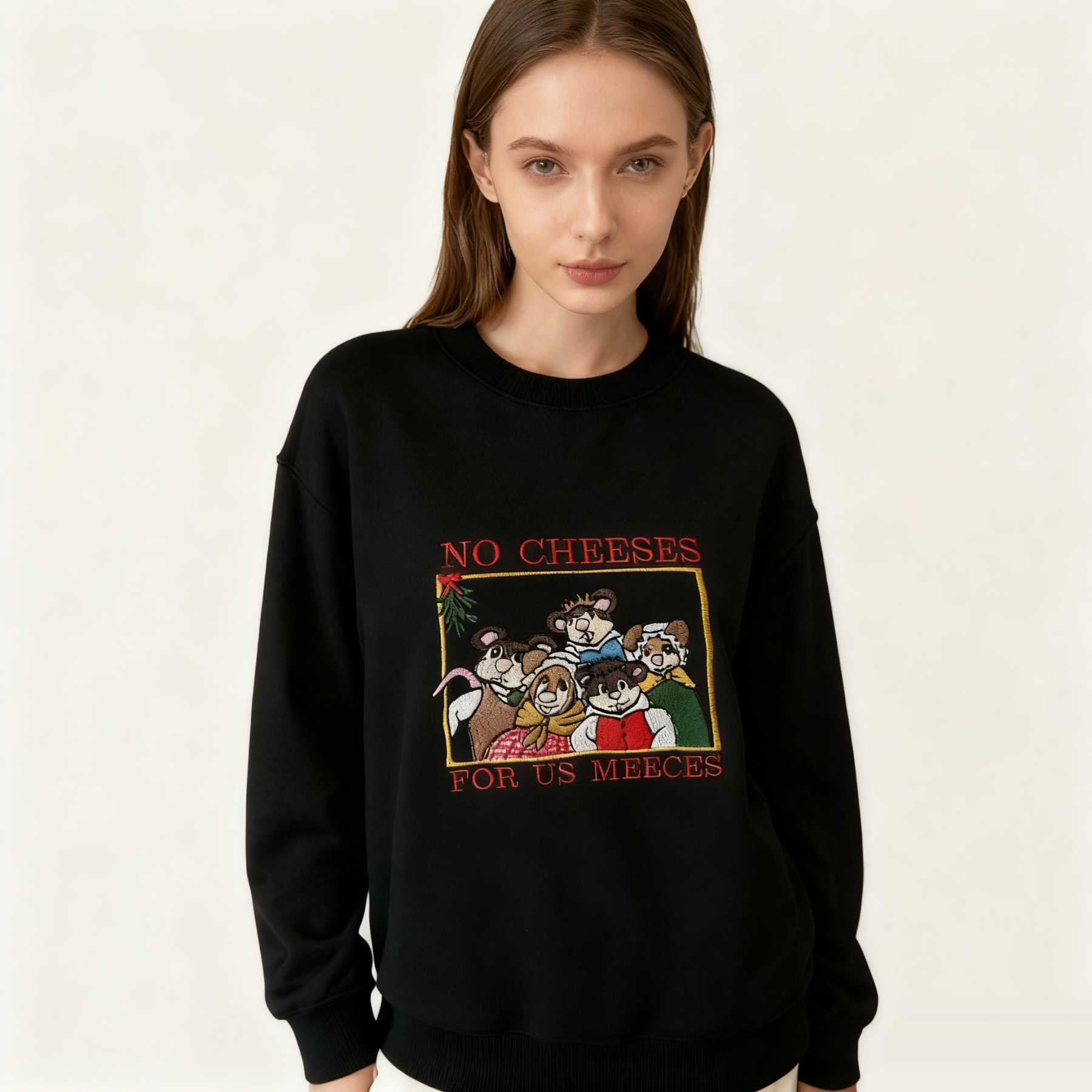 No Cheeses For Us Meeces Christmas Embroidered Sweatshirt