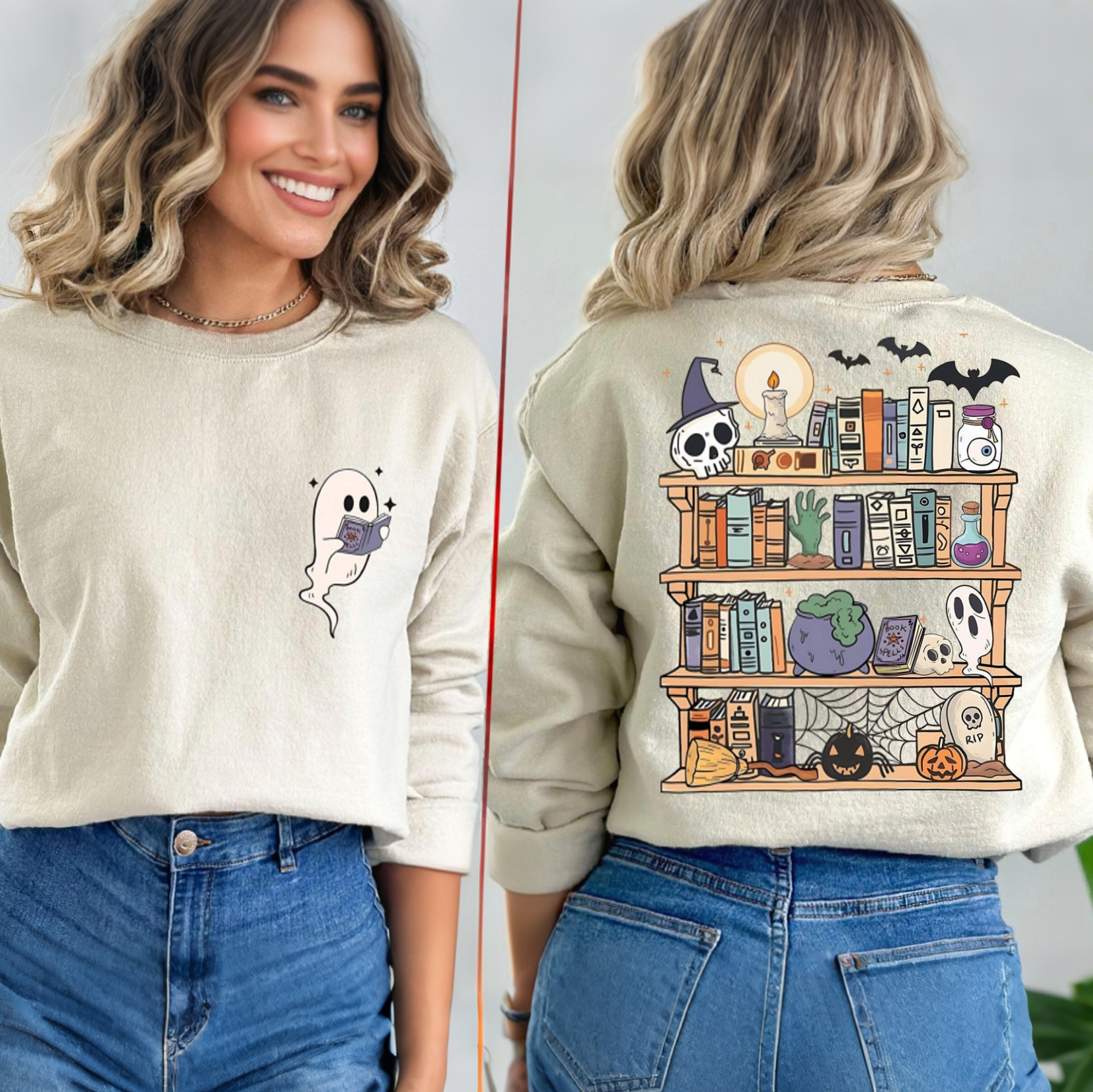 Ghost Book Reader Halloween Library Sweatshirt