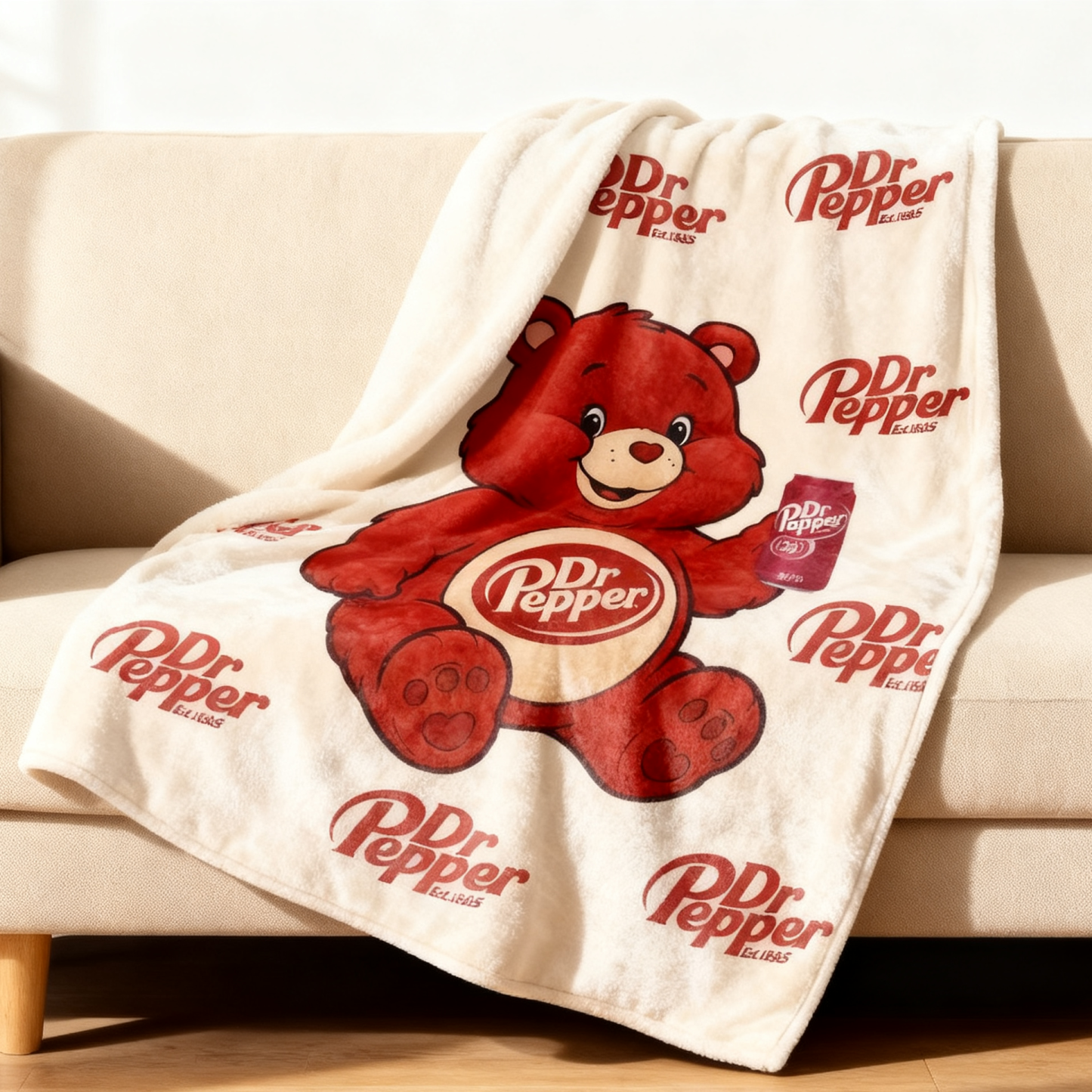 Dr Pepper Funny Bear Flannel Blanket