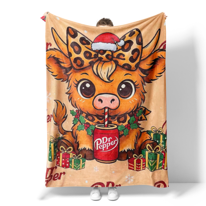 Cute Highland Cow Christmas Blanket