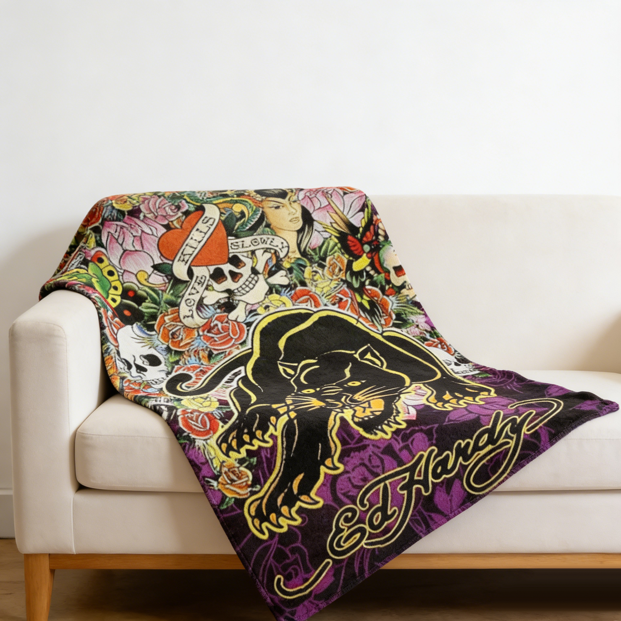 Ed Hardy Black Panther Tattoo Art Blanket