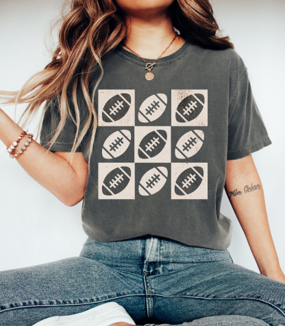 Vintage Checkered Football Tee - Game Day Shirt