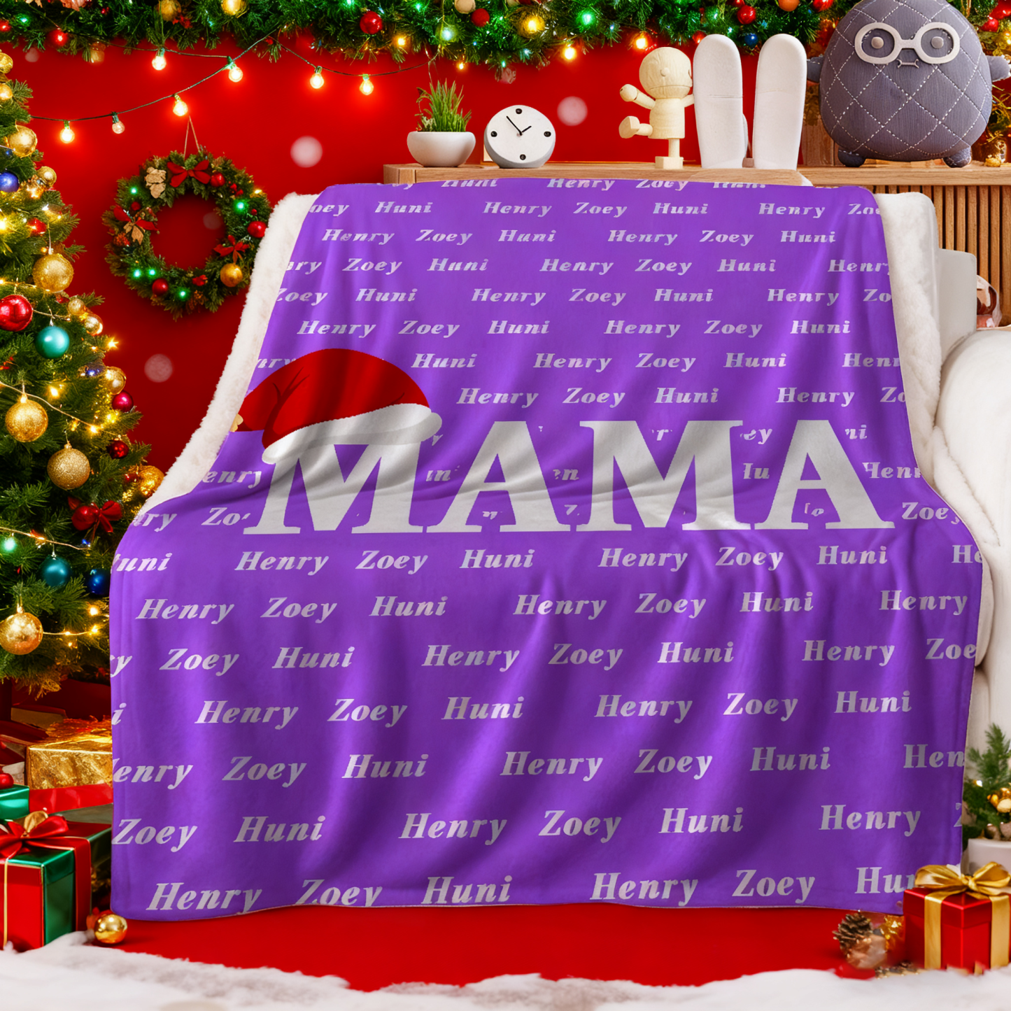 Custom MAMA Christmas Blanket with Your Family Names
