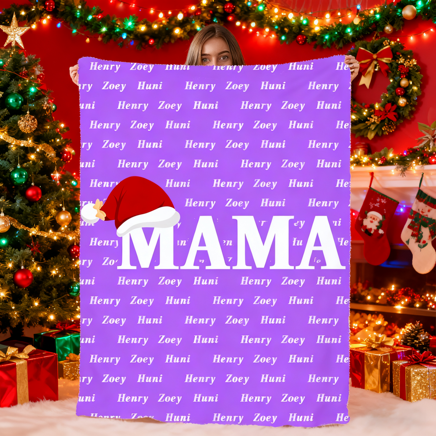 Custom MAMA Christmas Blanket with Your Family Names