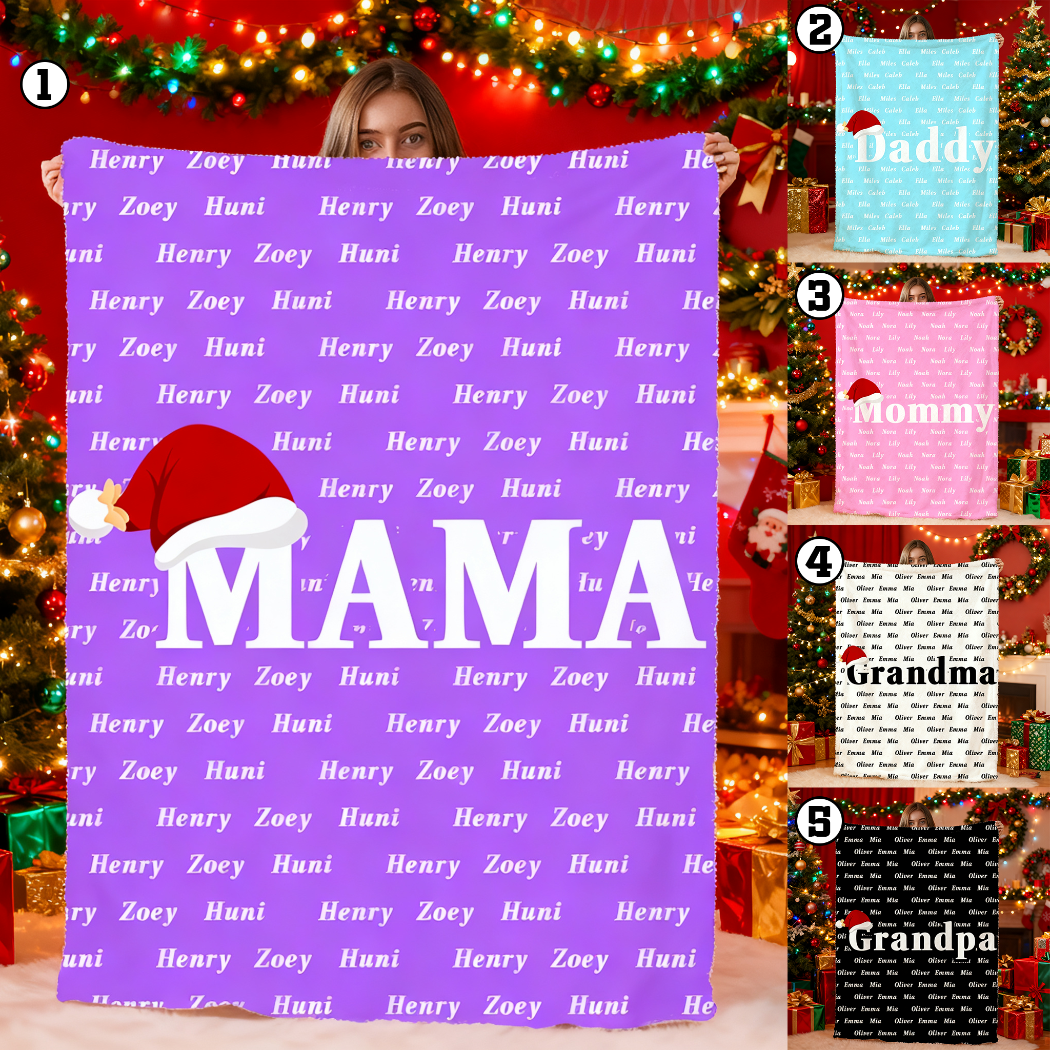 Custom MAMA Christmas Blanket with Your Family Names