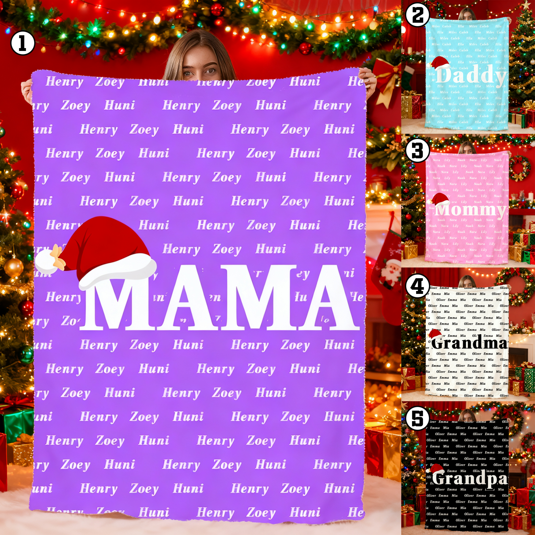 Custom MAMA Christmas Blanket with Your Family Names