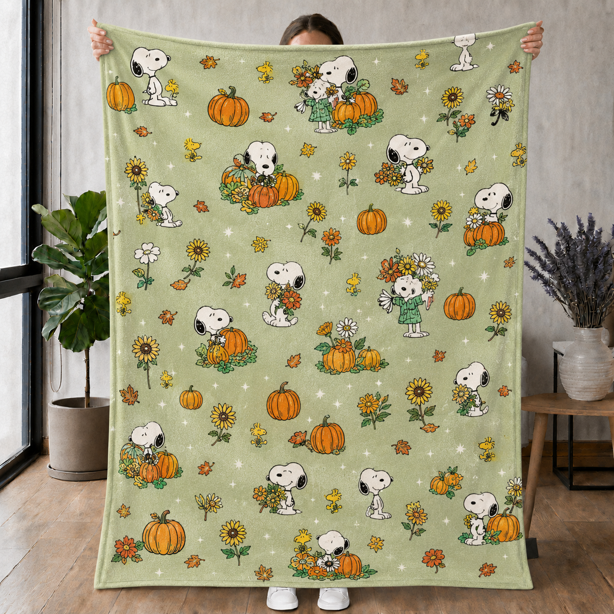 Cartoon Beagle Autumn Pumpkin Fleece Throw Blanket
