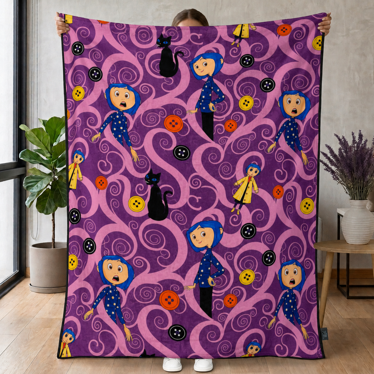 Button-Eyed Otherworld Adventure Purple Throw Blanket