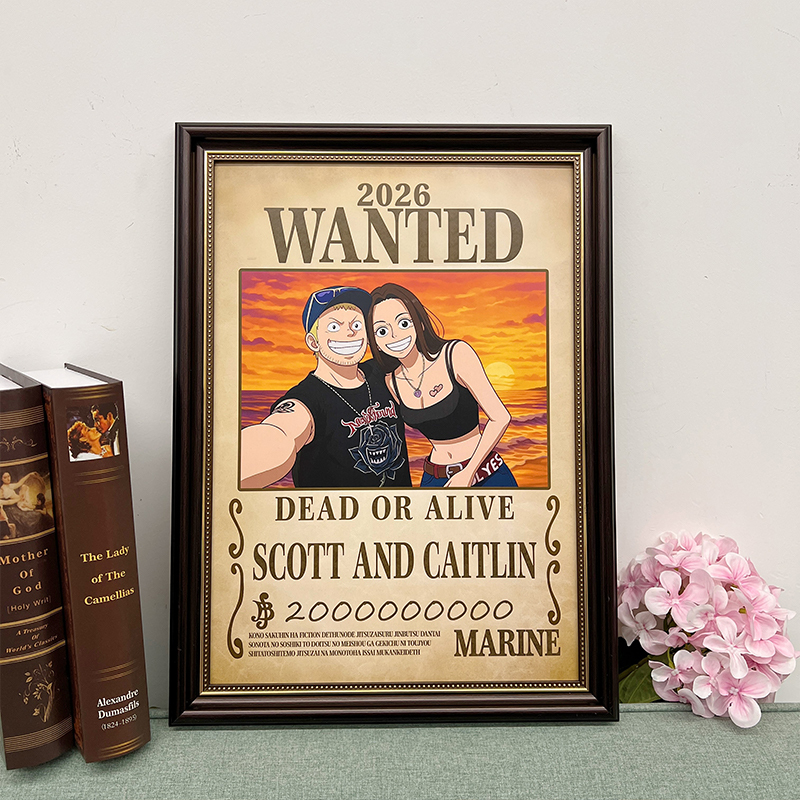 Custom Anime Wanted Couple Portrait, Pirate Theme Frame Gift⚓