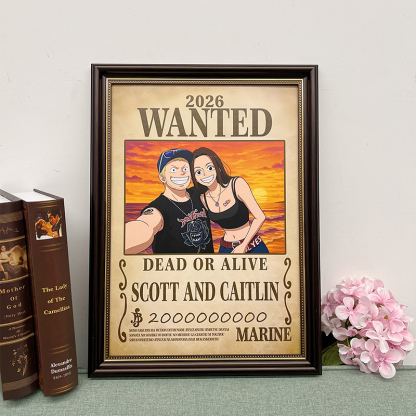 Custom Anime Wanted Couple Portrait, Pirate Theme Frame Gift⚓