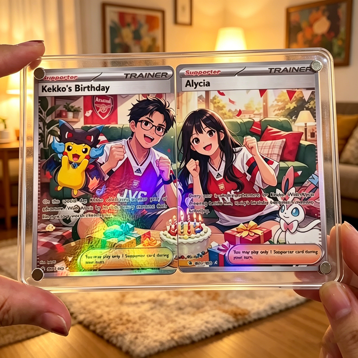 One set of two, custom-made anime spirit cards for couples