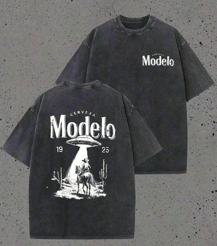 Modelo UFO Cowboy Vintage Tee – Retro Y2K Oversized Streetwear Shirt ✨