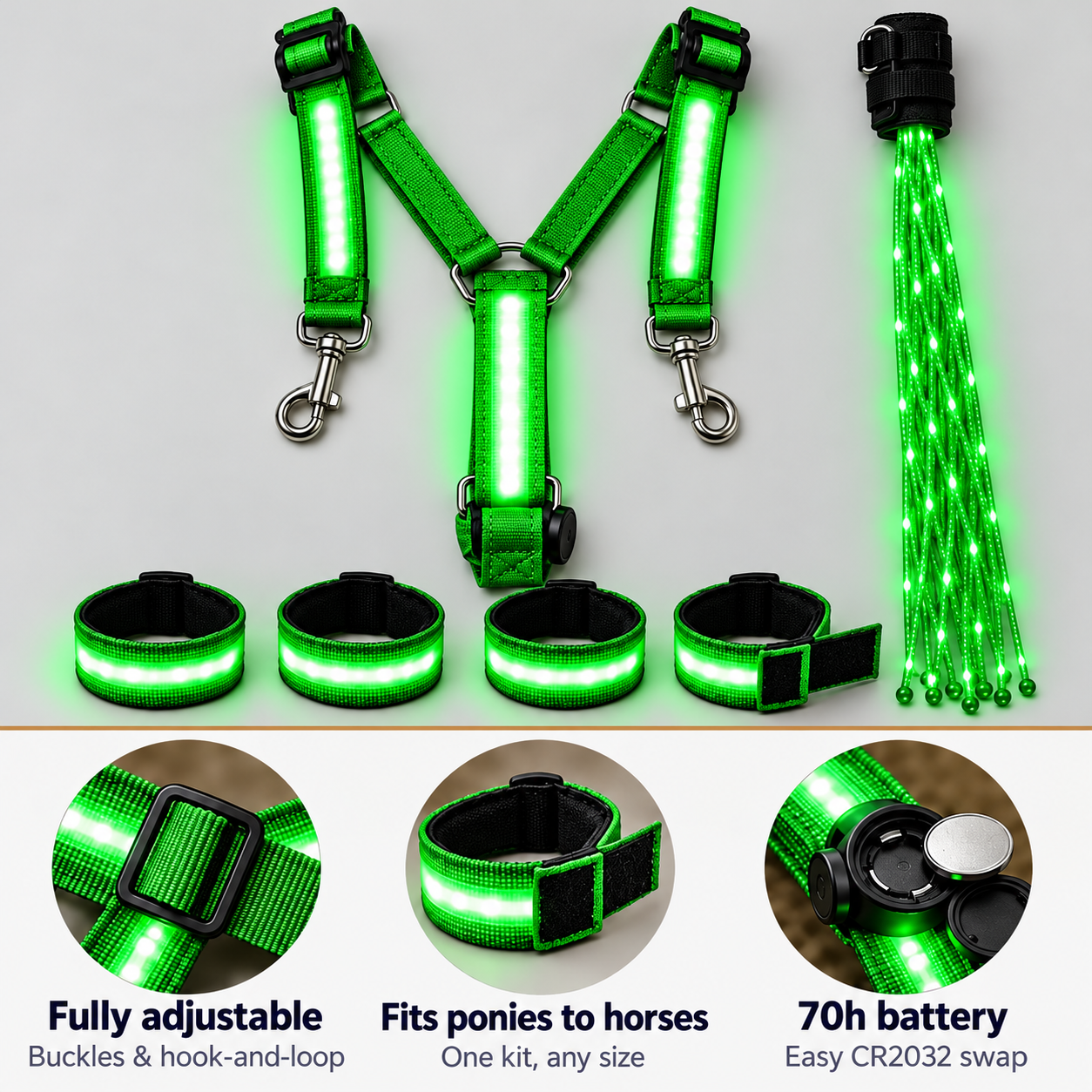 LED Horse Riding Light Set for Night Safety and Visibility