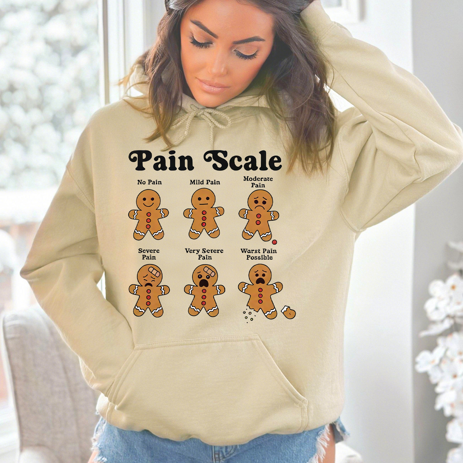 Fun Gingerbread Man Pain Scale Christmas Sweatshirt