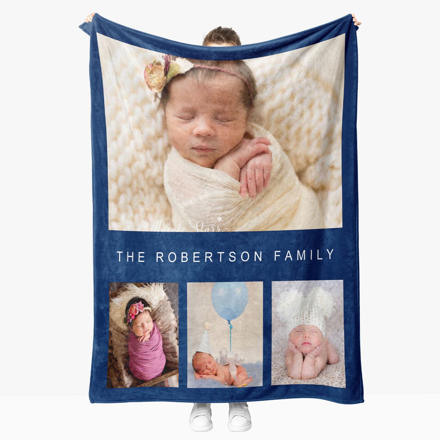 Personalized Father's Day Fleece Blanket with 4 Photos & Text