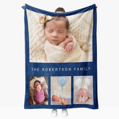 Personalized Father's Day Fleece Blanket with 4 Photos & Text