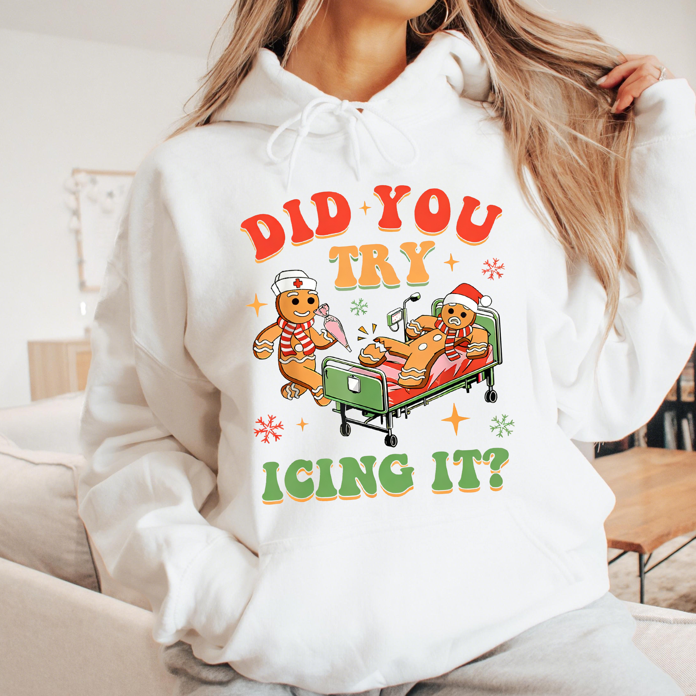 Retro ICU Nurse Christmas Gingerbread Did You Try Icing It Sweatshirt