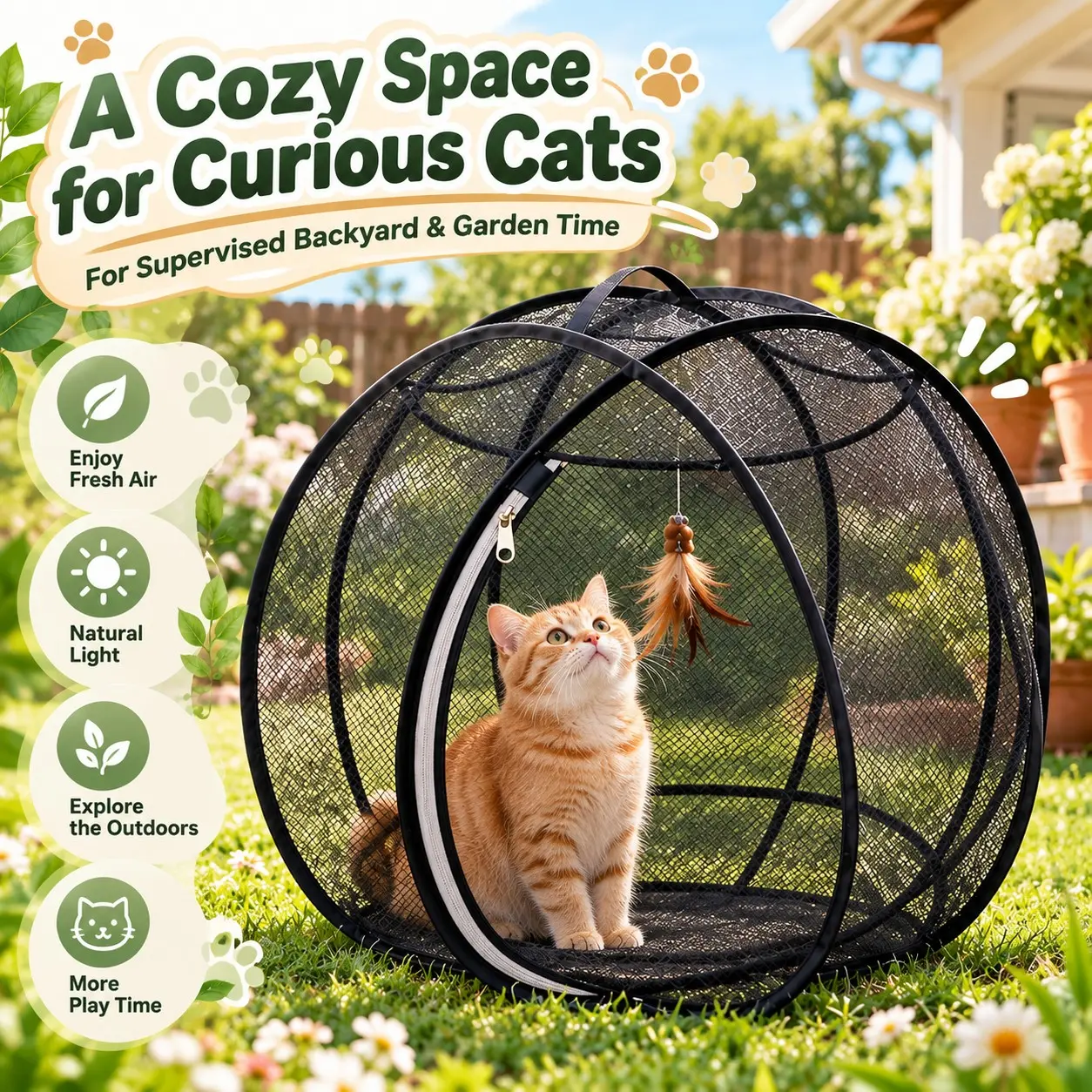 Portable Outdoor Cat Enclosure Mesh Ball Cat Cage