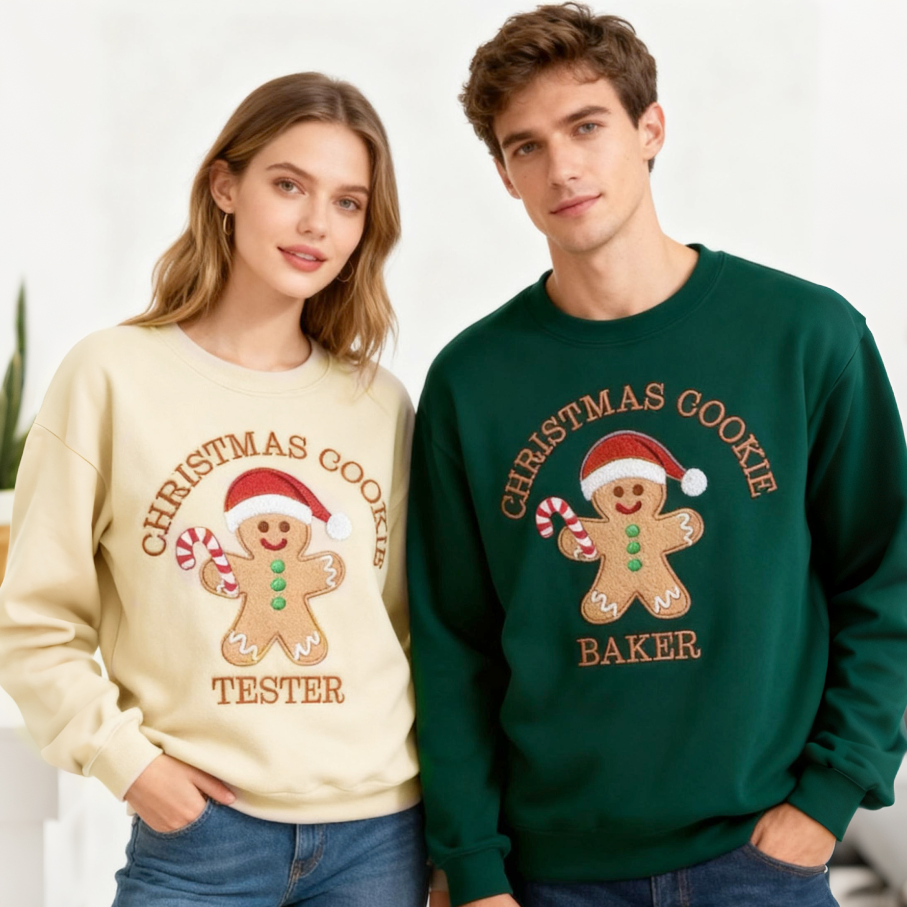 Gingerbread Bakery and Tester Embroidery Christmas Crewneck