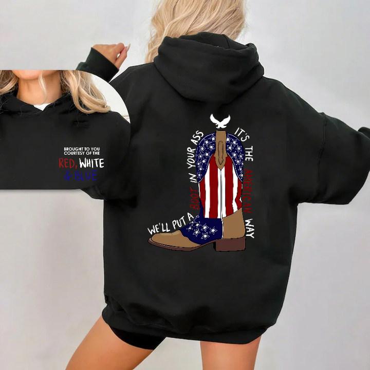 Red, White & Blue Patriotic Cowboy Boots Graphic T-Shirt – Vintage Independence Day Tee