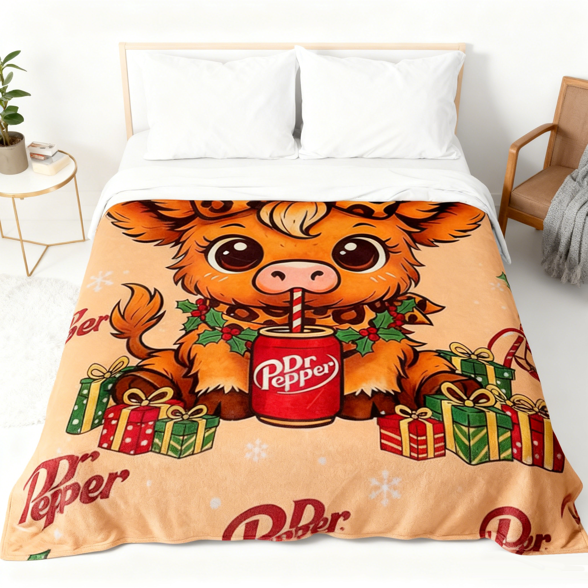 Cute Highland Cow Christmas Blanket