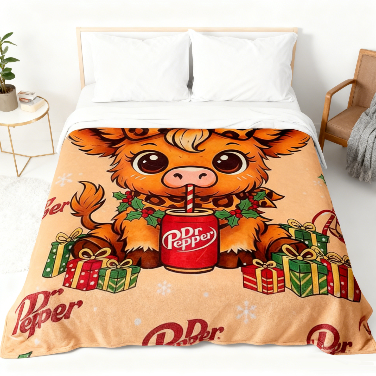 Cute Highland Cow Christmas Blanket