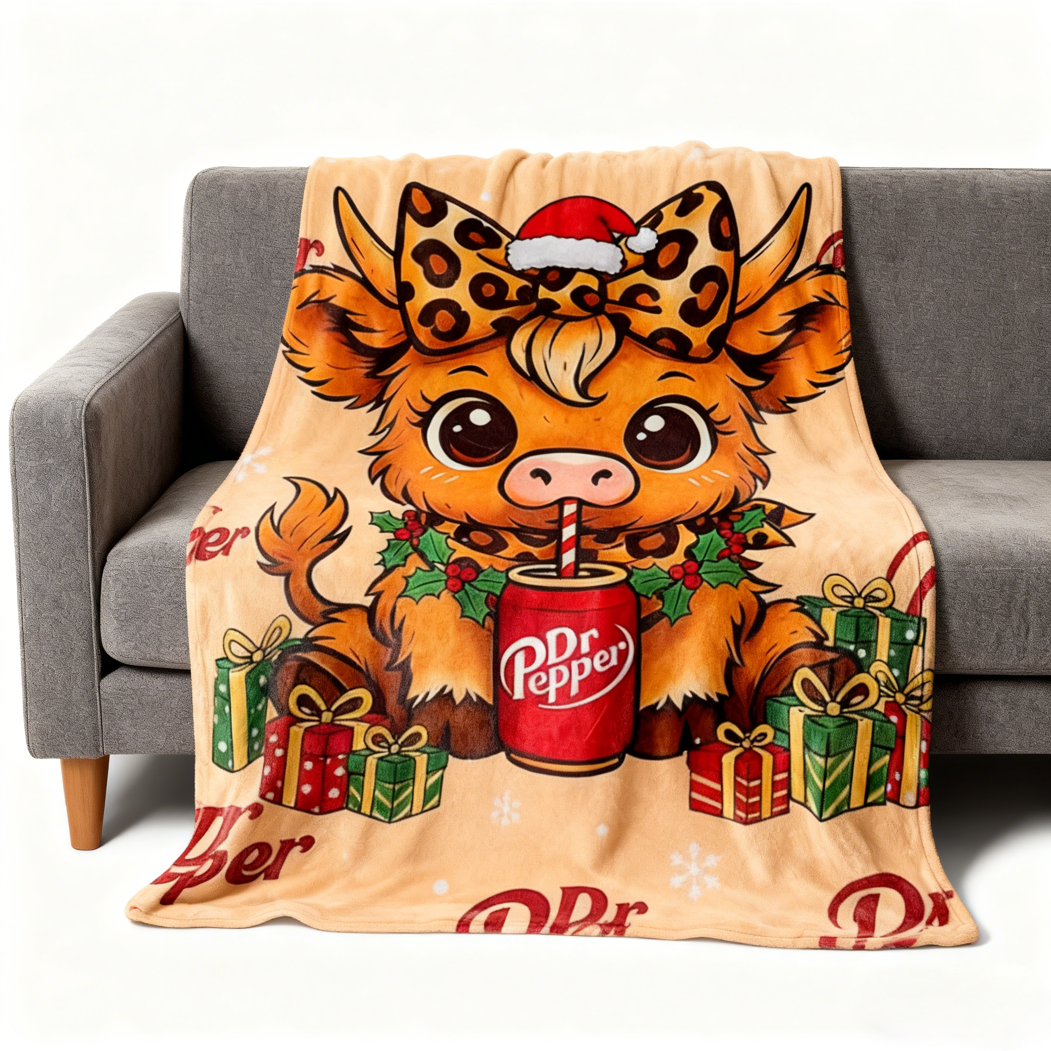 Cute Highland Cow Christmas Blanket