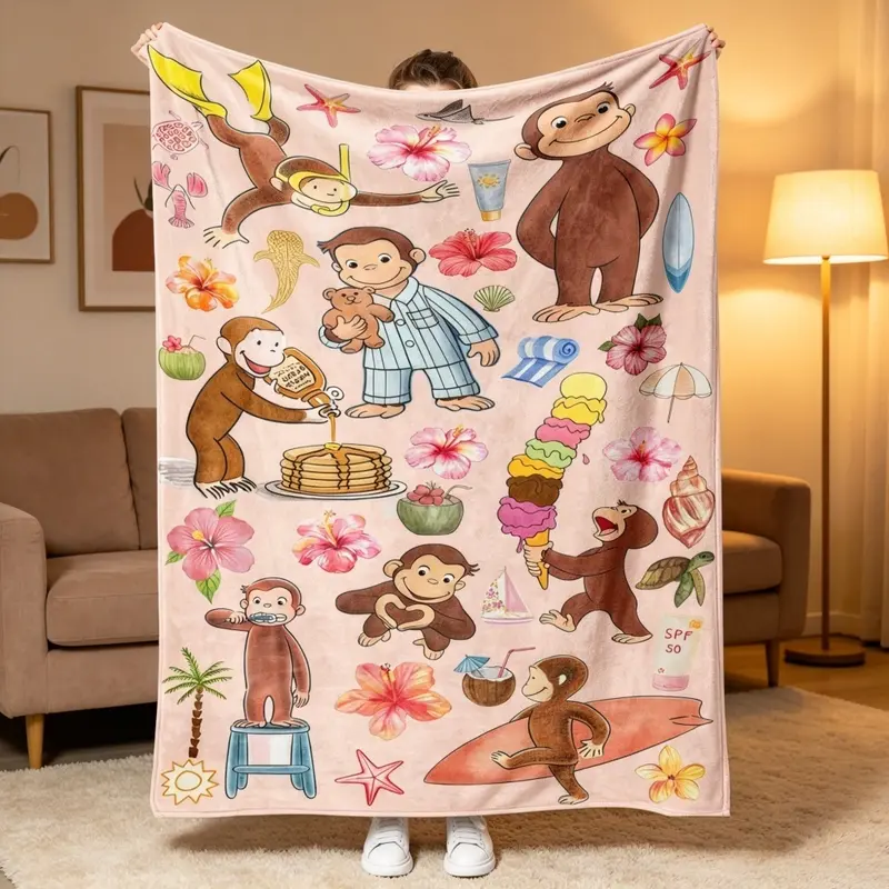 Curious George Tropical & Pajama Collage Fleece Blanket