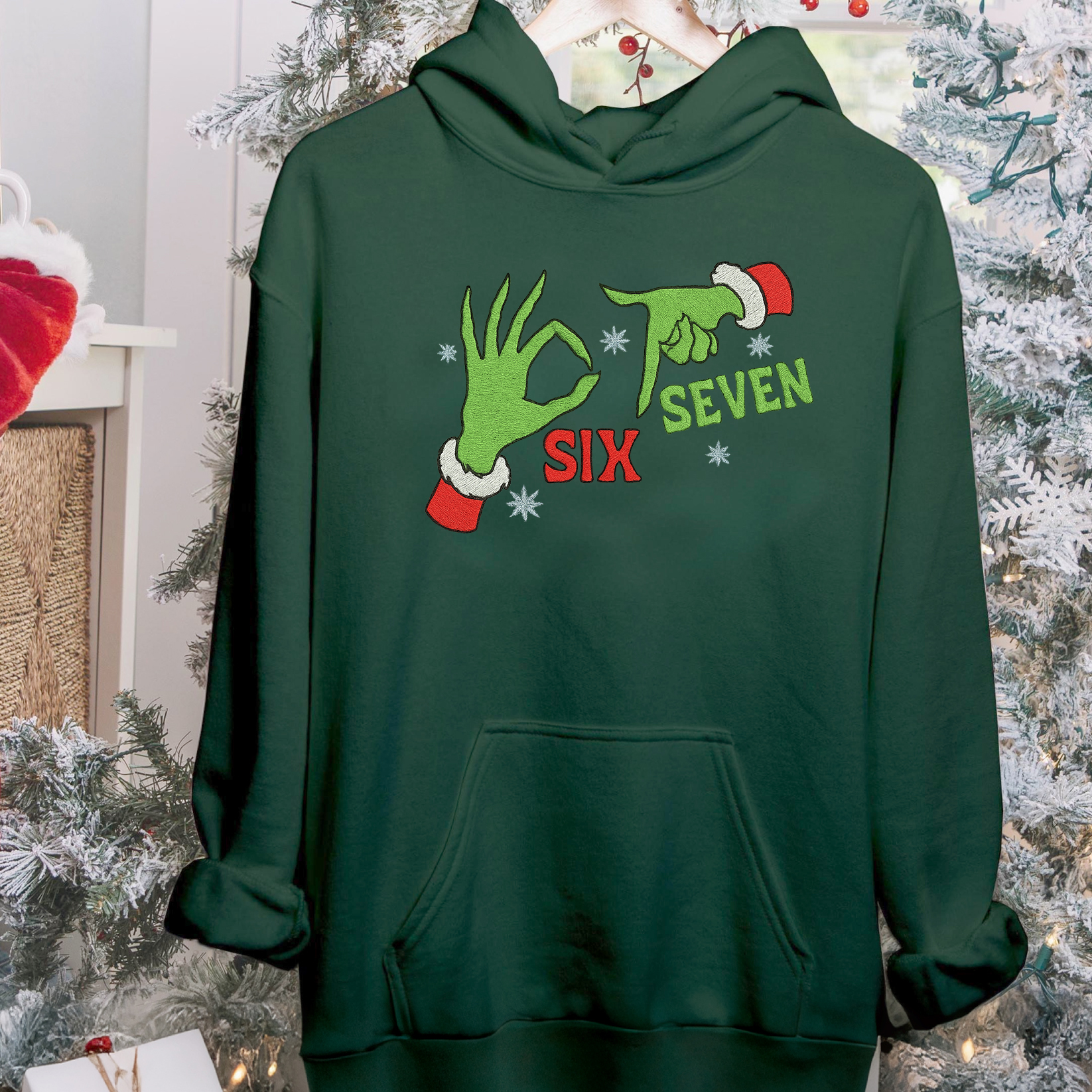 Funny 67 Six Seven Meme Grinch Embroidered Sweatshirt