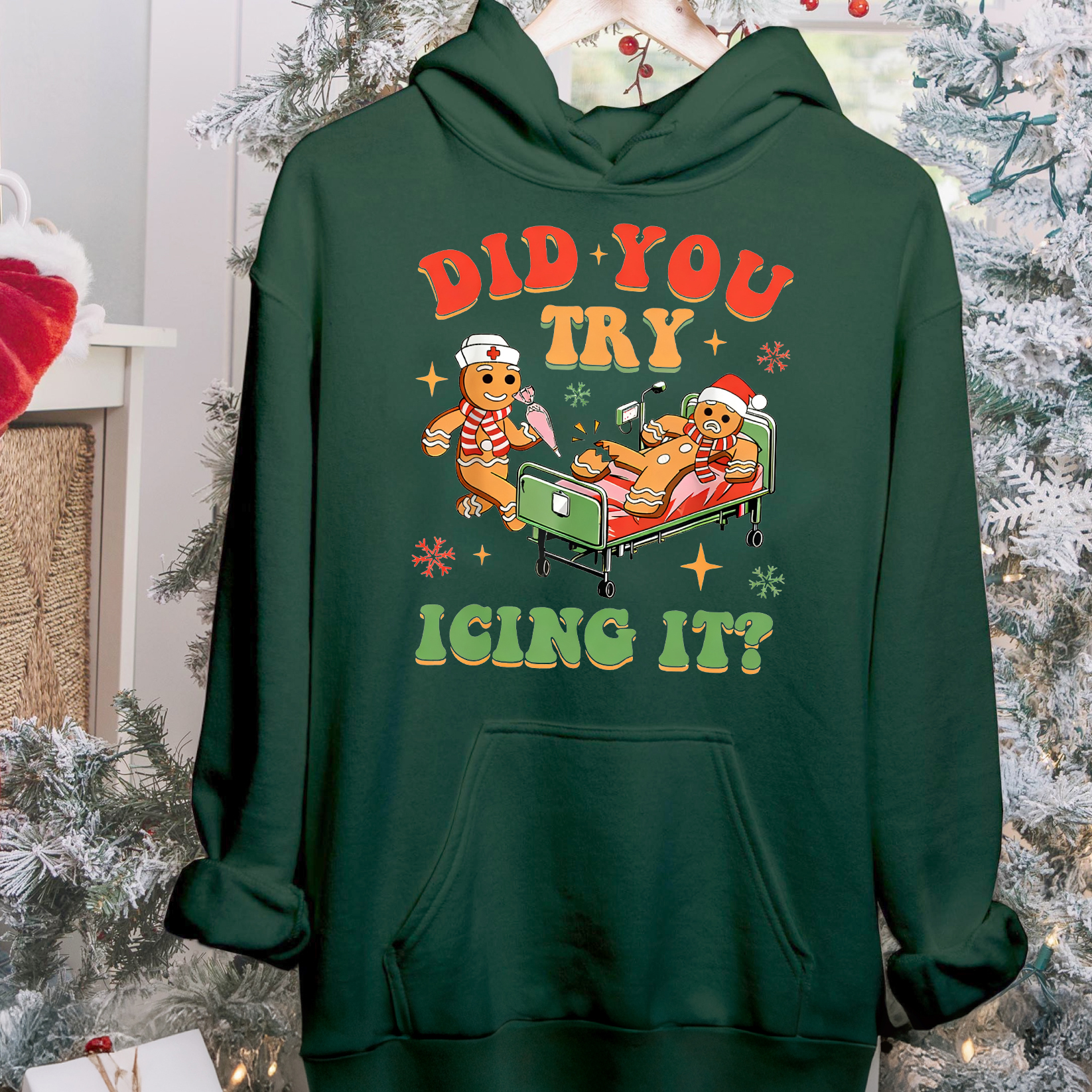 Retro ICU Nurse Christmas Gingerbread Did You Try Icing It Sweatshirt