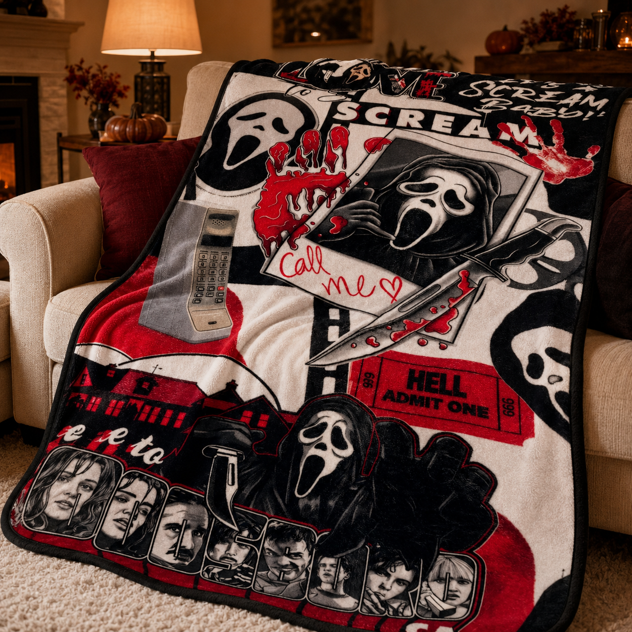 Masked Slasher Horror Collage Throw Blanket