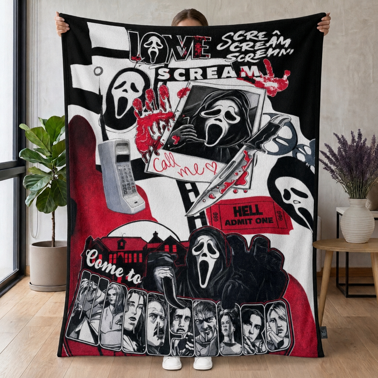 Masked Slasher Horror Collage Throw Blanket