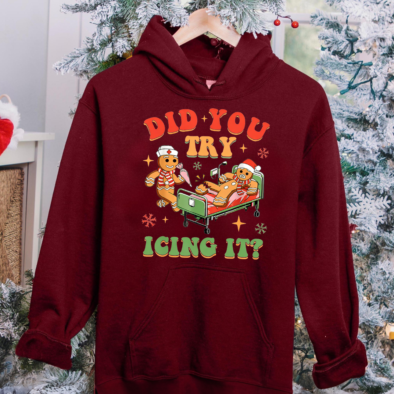Retro ICU Nurse Christmas Gingerbread Did You Try Icing It Sweatshirt