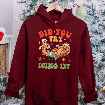 Retro ICU Nurse Christmas Gingerbread Did You Try Icing It Sweatshirt