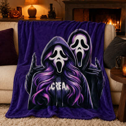 Purple Masked Horror Couple Halloween Throw Blanket