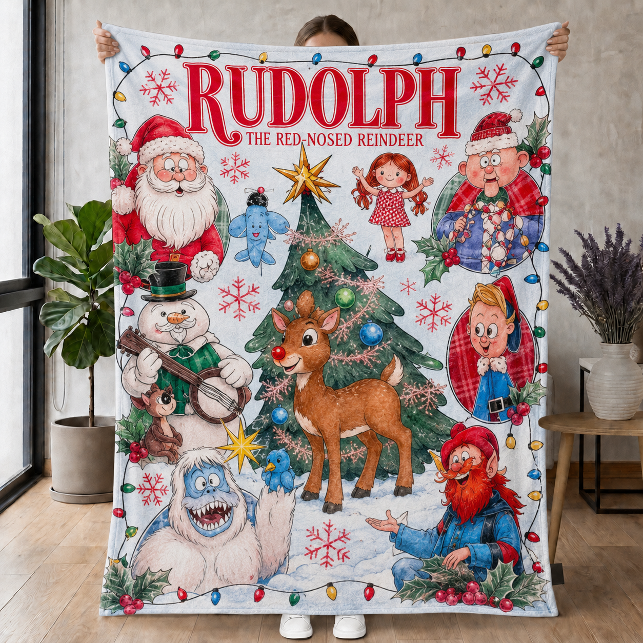 Holiday Reindeer Family Throw Blanket