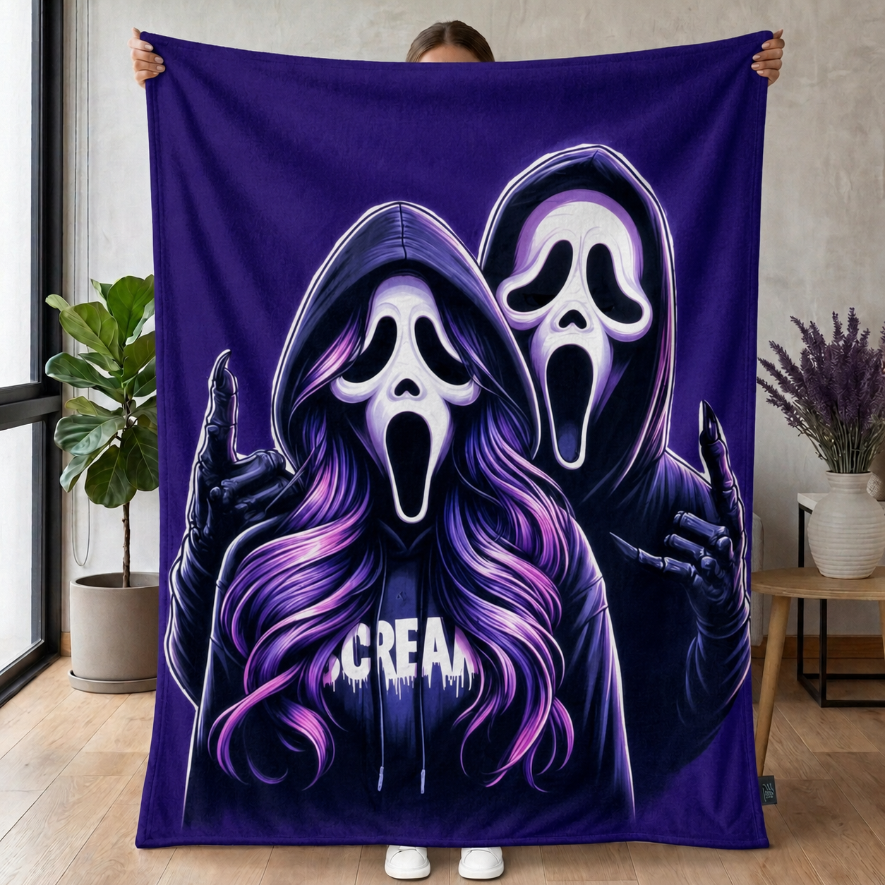 Purple Masked Horror Couple Halloween Throw Blanket